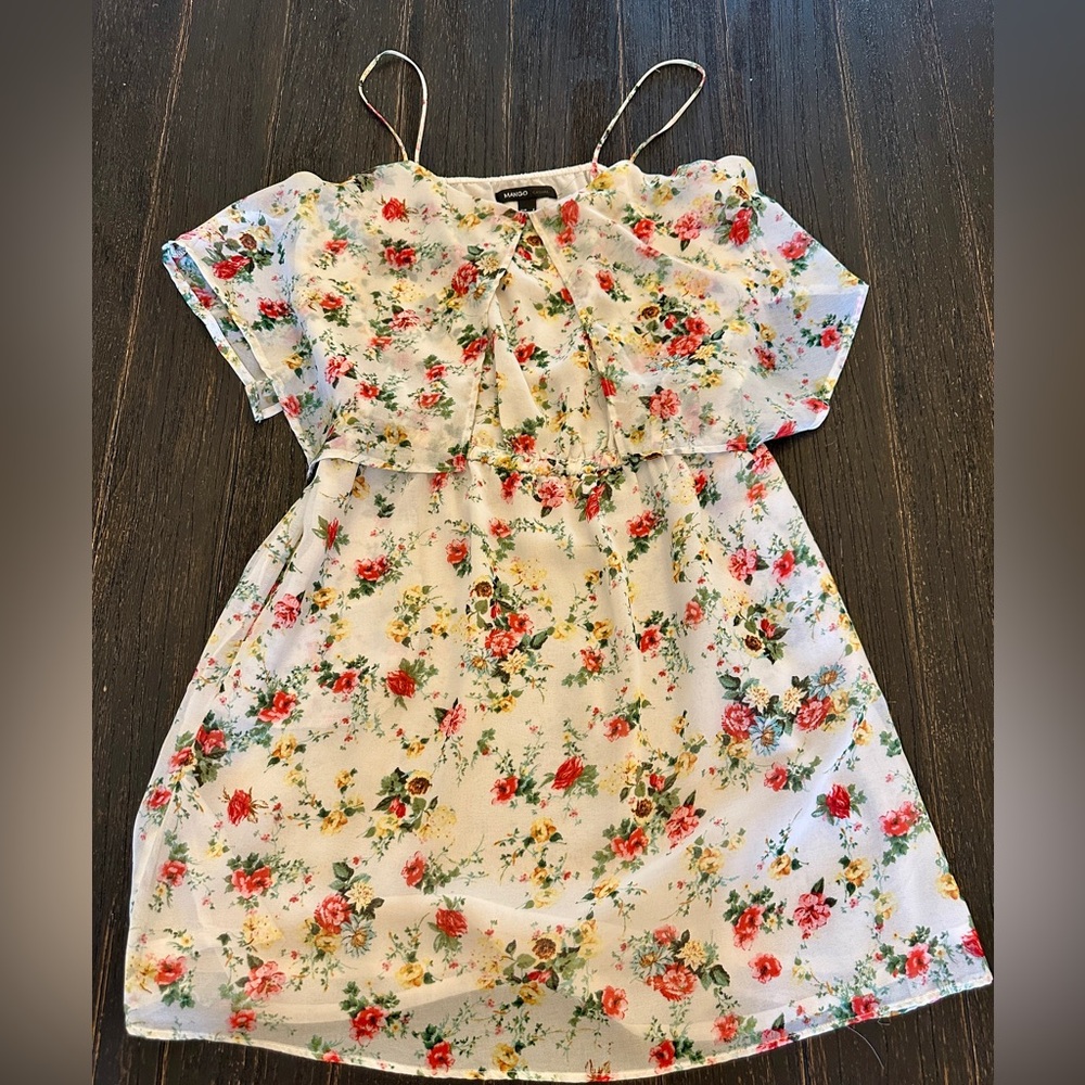 Mango Floral Dress - White and Red